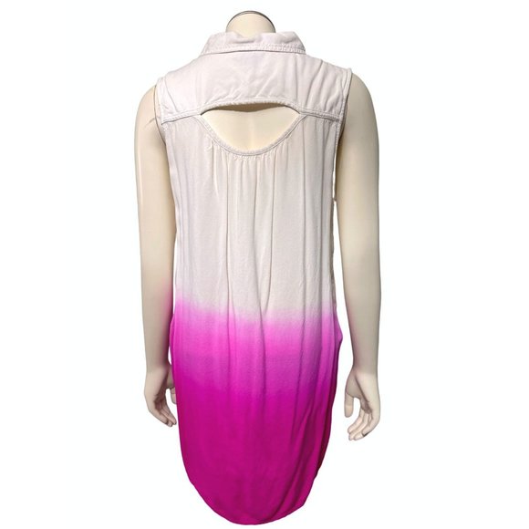 A.N.A. A New Approach 100% Rayon White & Fuchsia Sleeveless Button Up Tunic Blou - Picture 3 of 8
